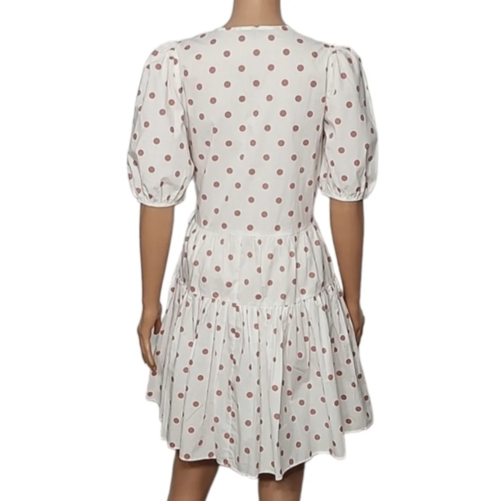 J.Crew White Rose Polka Dot Short Puff-Sleeve‎ Cotton Poplin Mini Wrap Dress XS